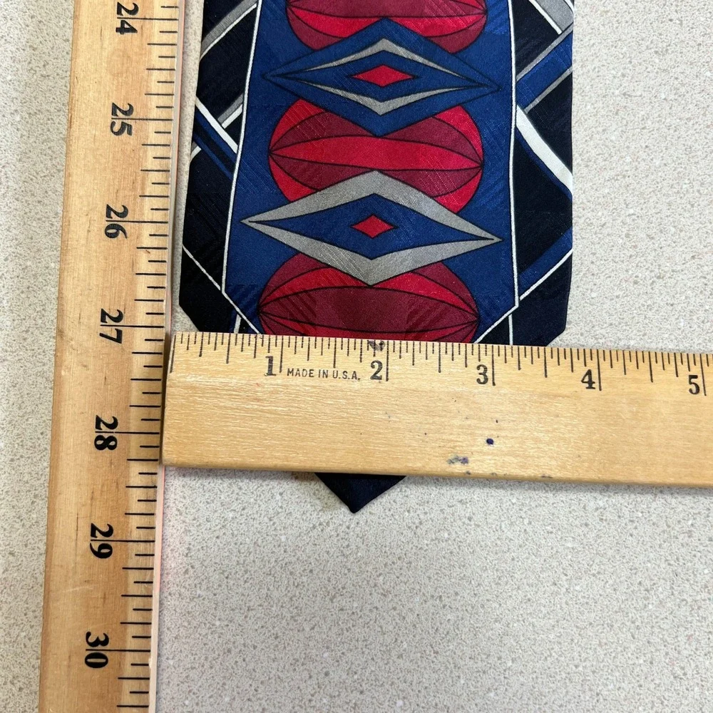Stefano Rossi Silk Necktie VTG Blue Red‎ Gray Geometric Approx 1995 58x3.5 Italy